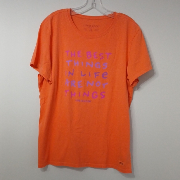 Life is Good Orange T-Shirt with Purple Text, pre-loved excellent conditions - Picture 1 of 4